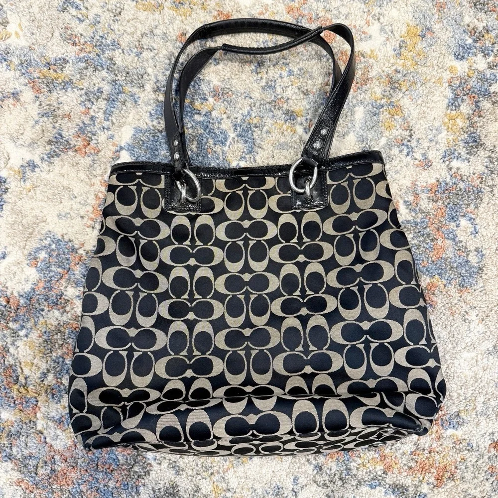 Vintage Coach Y2K Signature C Jacquard Shoulder Bag Wallet Black Designer
